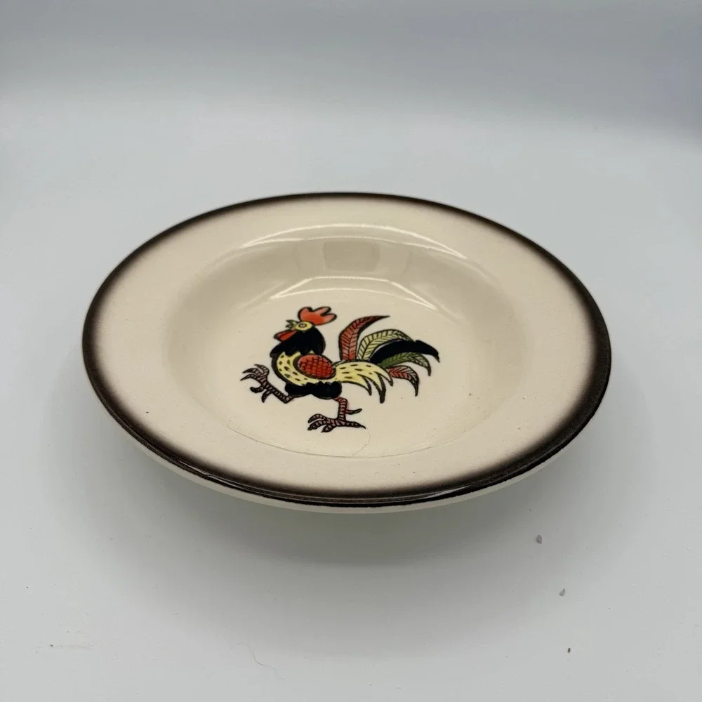 3 Red Rooster by Metlox Poppytrail Soup Bowl Red Brown Rooster Brown Band